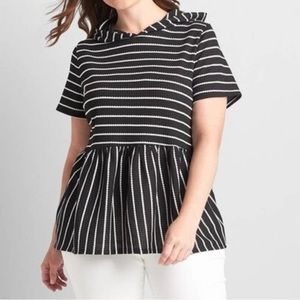 Lane Bryant hooded peplum babydoll top black white striped hooded 10/12